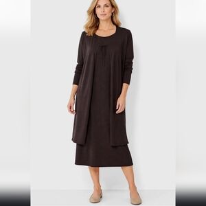 Eileen Fisher Set of 2 Cardigan Dress Sz L 100% Wool Chocolate BrownQuiet Luxury